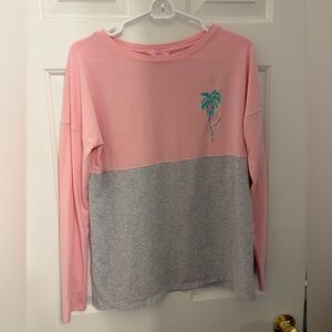 Pink and Gray Long Sleeve Shirt with Palm Tree Design